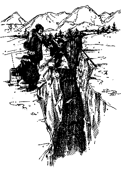 3 people stare down at a large crevace.