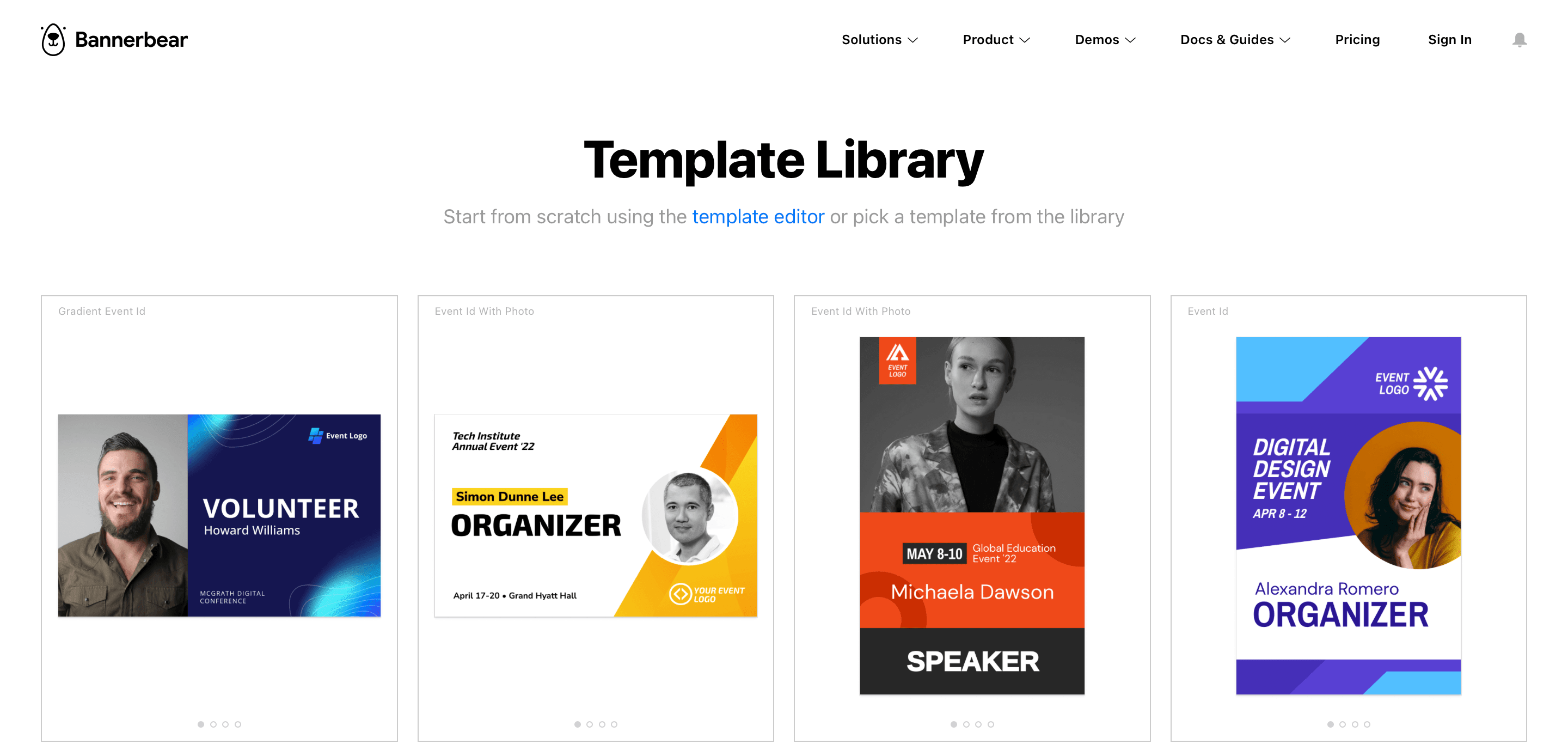 Screenshot of template library