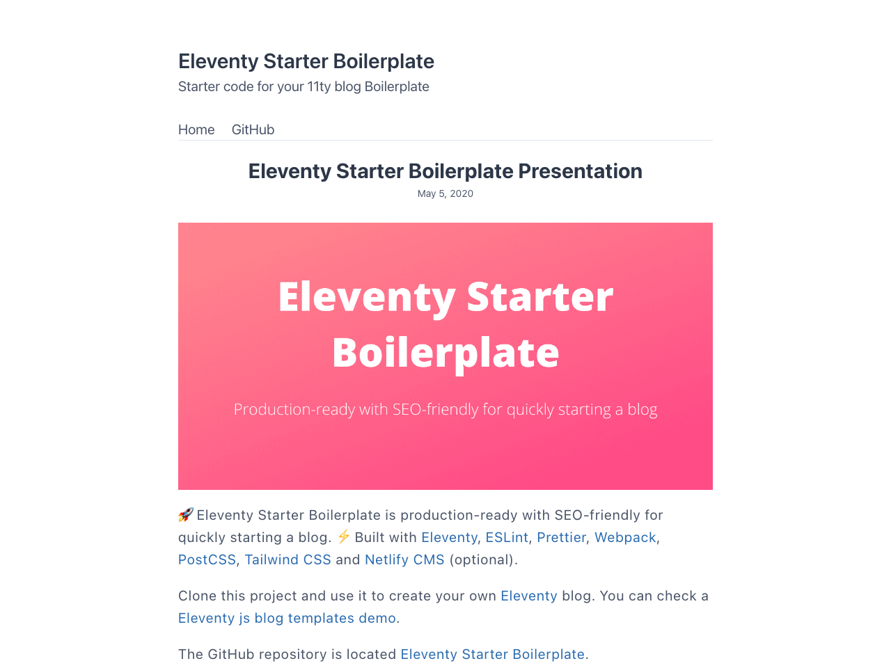 Eleventy Starter Boilerplate screenshot