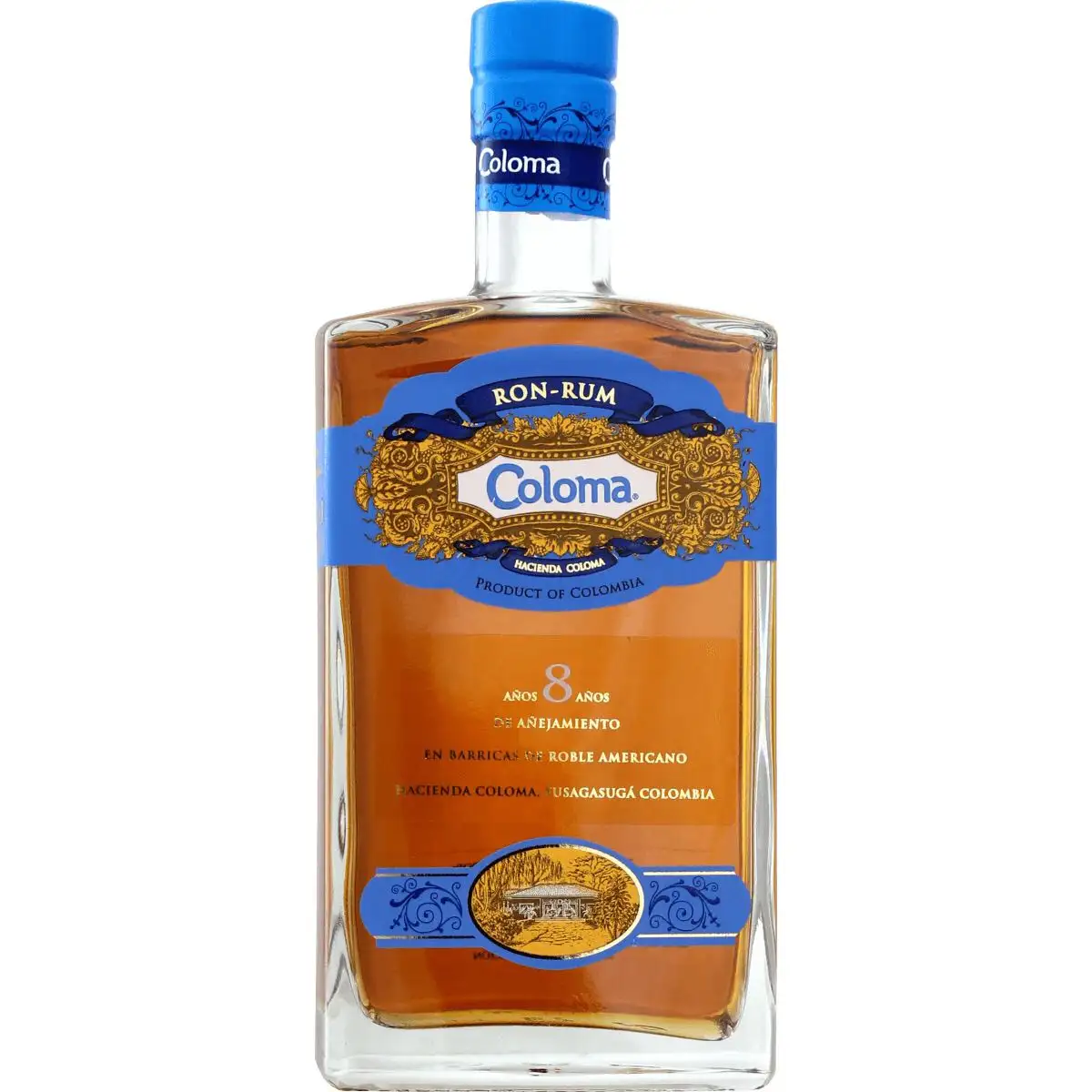 Image of the front of the bottle of the rum 8 Años