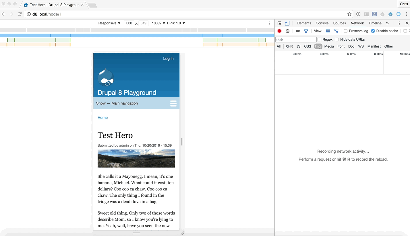 Screencast demonstration of responsive images loading as the viewport changes.