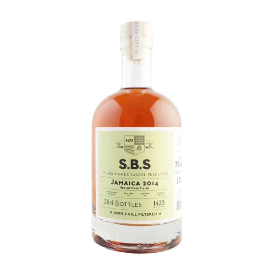 Image of the front of the bottle of the rum S.B.S Jamaica 2014 Merlot Cask Finish