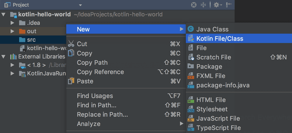 IntelliJ Create new Kotlin Class