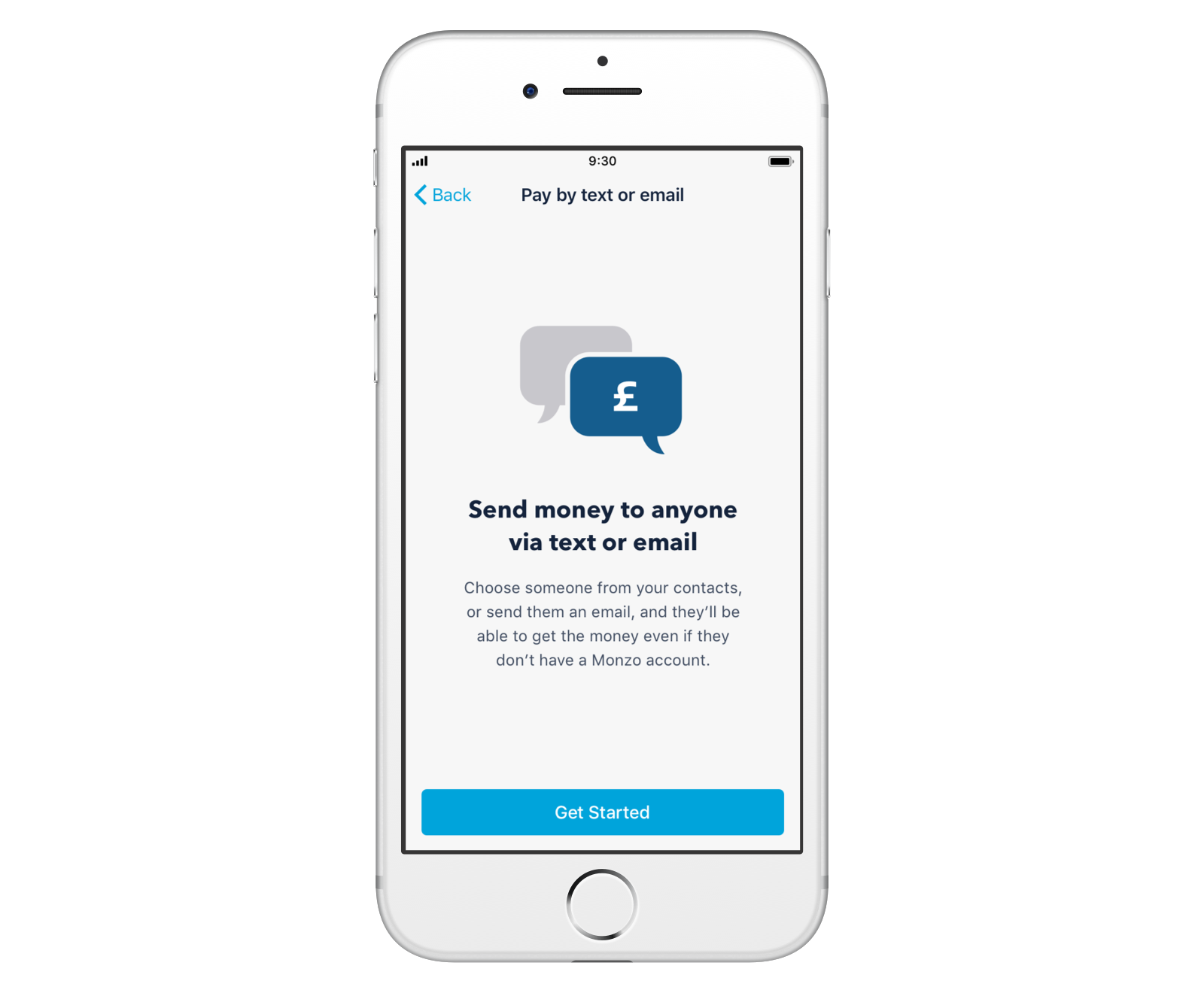 Screenshot of paying someone by text or email