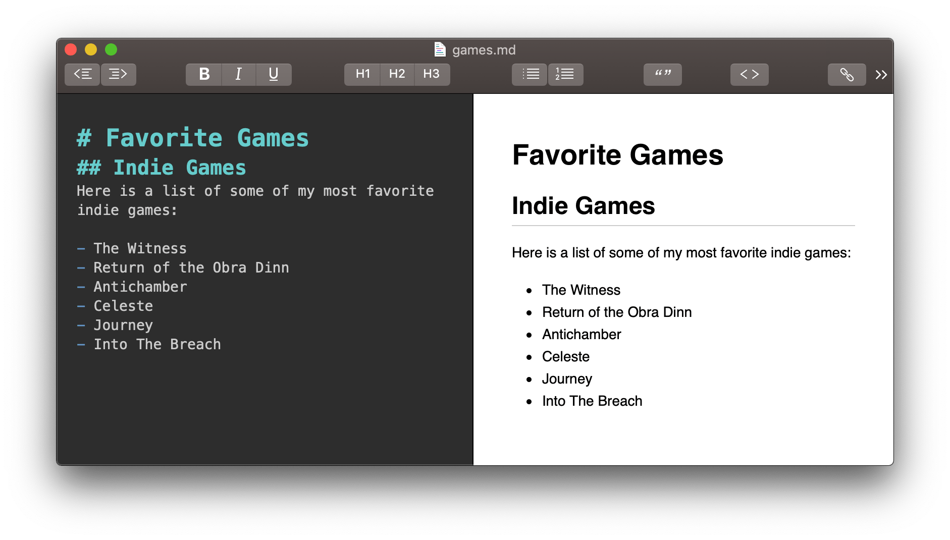 MarkDown Example - My Favorite Games