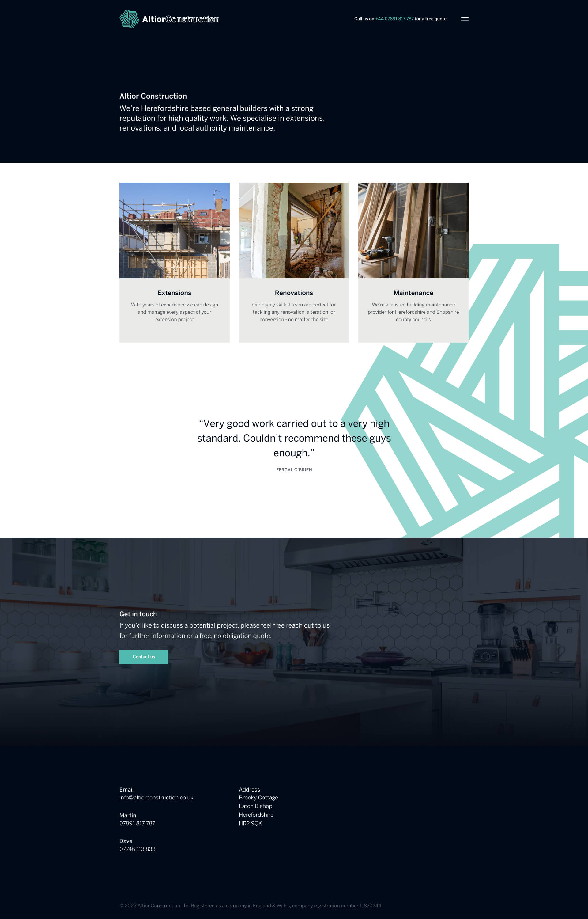 Altior Construction website example