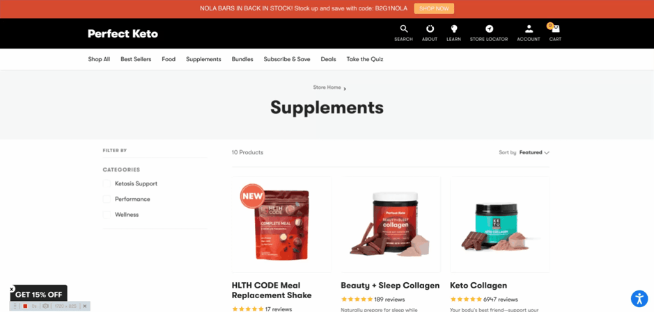 Perfect Keto category page