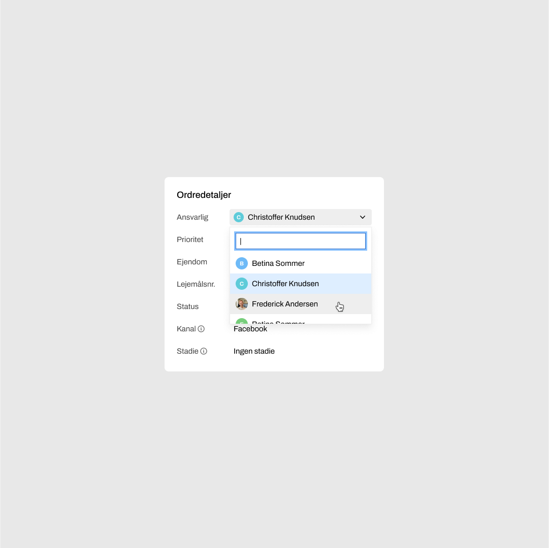 Design system component showing dropdown when selecting a user.