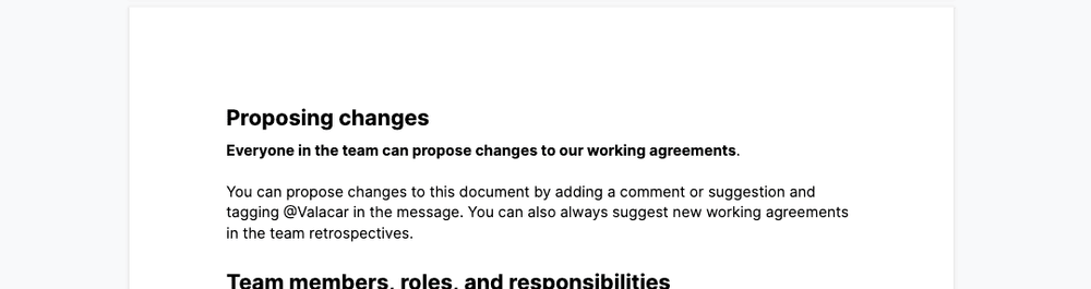 Proposing changes section of a working agreement in Google Docs