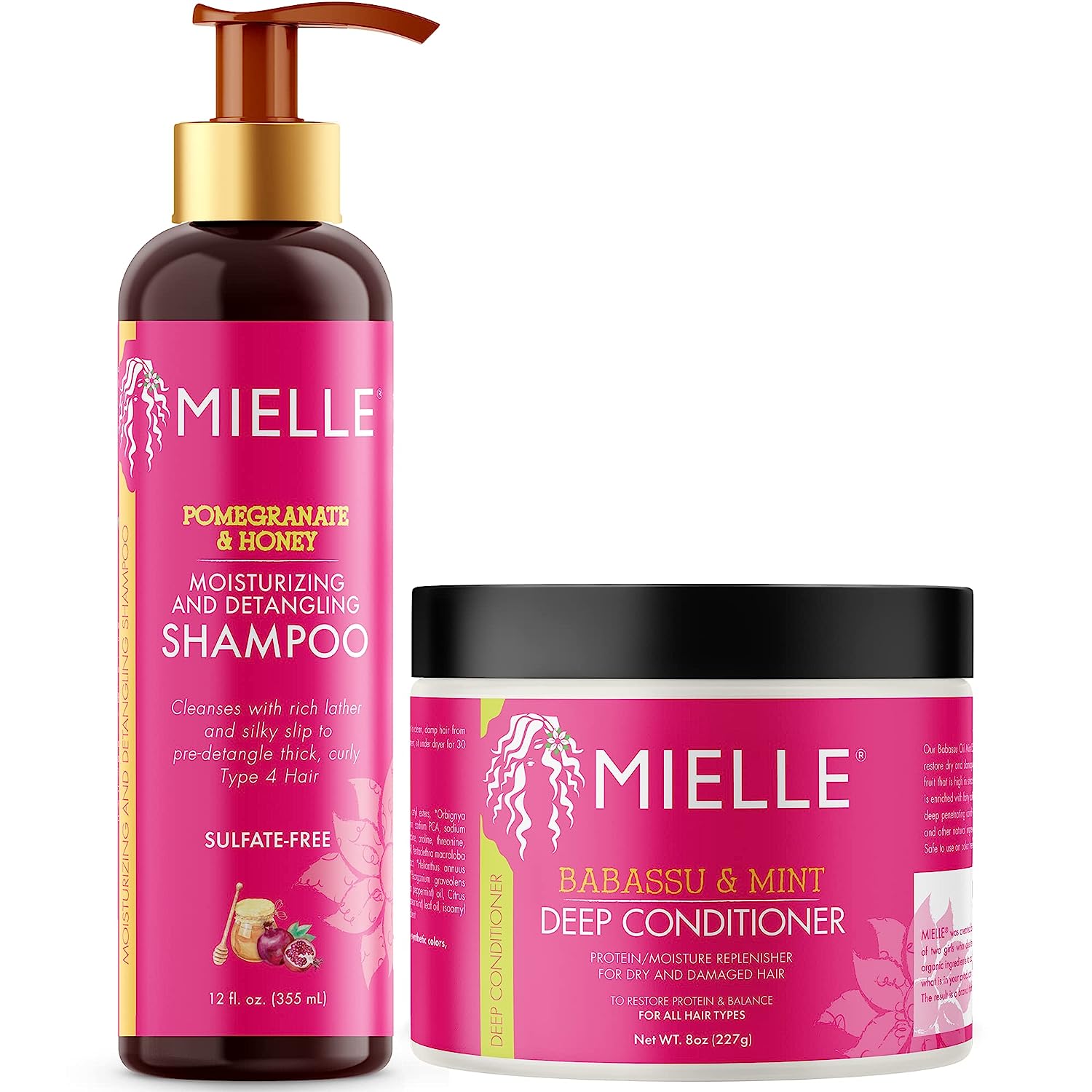 Mielle Organics Pomegranate & Honey Moisturizing and Detangling Shampoo and Babassu & Mint Deep Conditioner