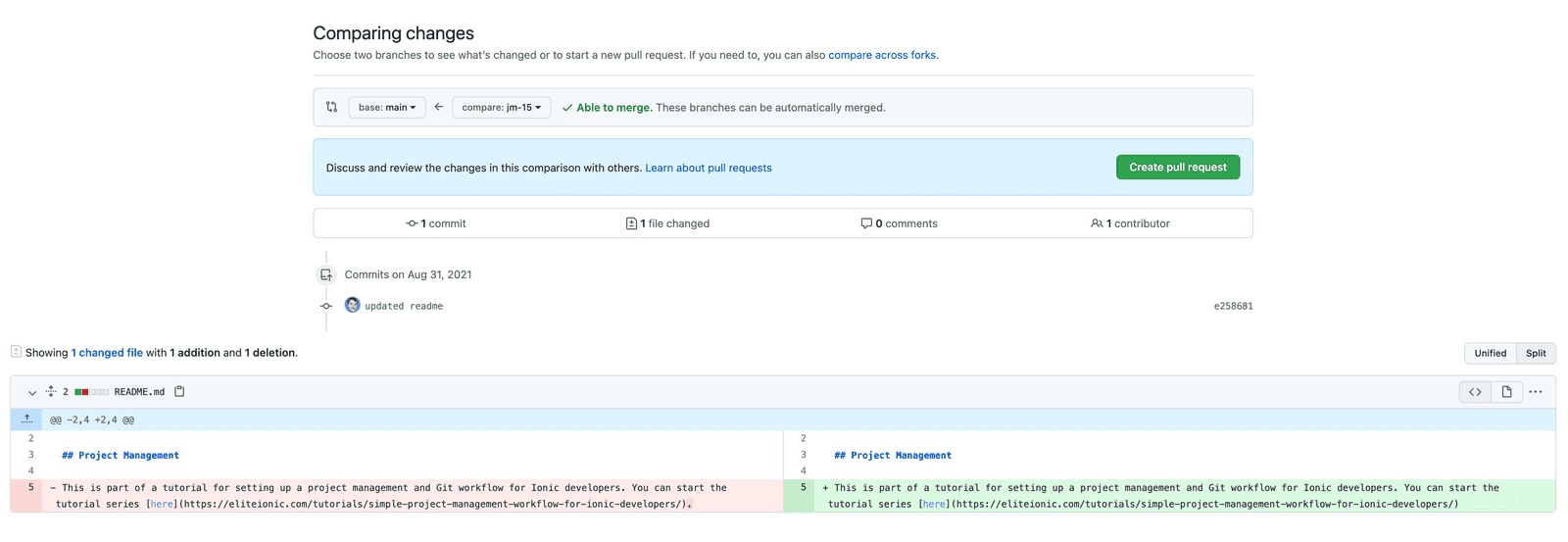 Creating a pull request in Github