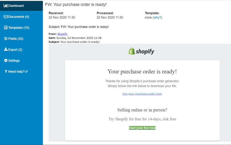 sample of shopify email