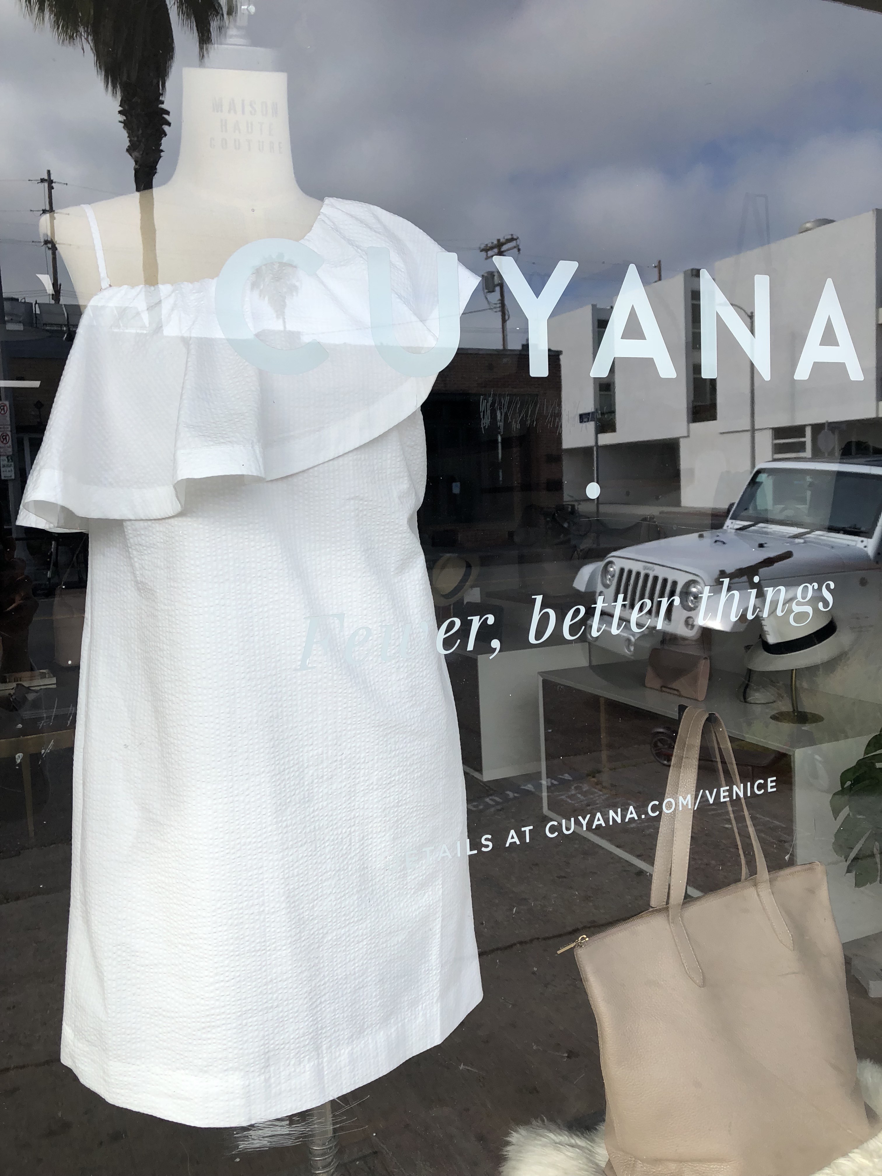 White Dress in the window at Cuyana
