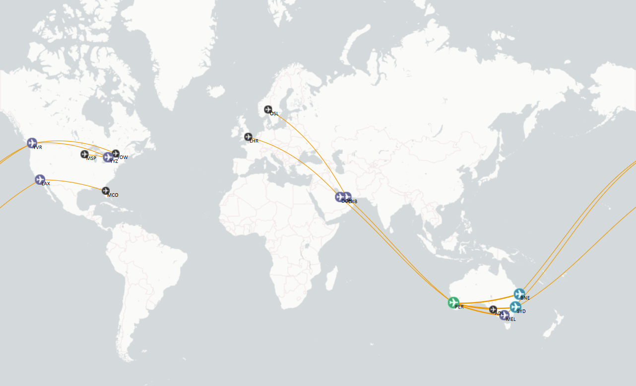Map of the flights I've taken this year