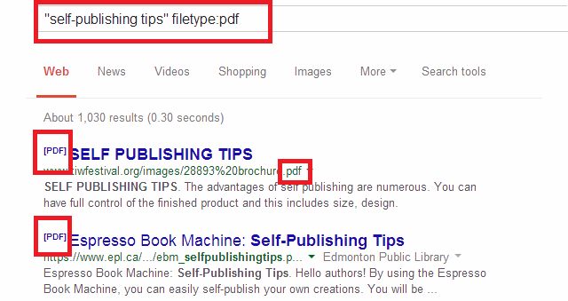 Google advanced search "self-publishing tips" filetype:pdf