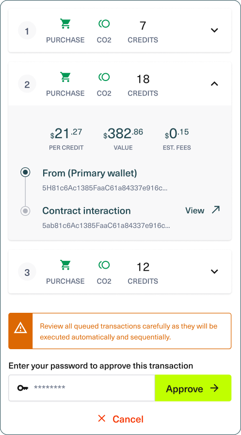 Bitgreen Wallet transactions