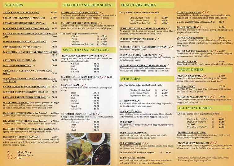 sukothai thai takeaway menu penzance