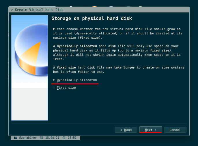 Choose Storage on Pysical Hard Disk