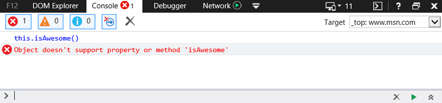 Screenshot of TypeError: Object doesn’t support property