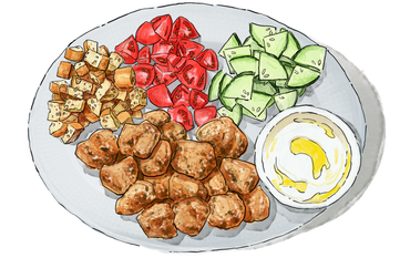 Illustration of a plate of Summer Style Kebabs