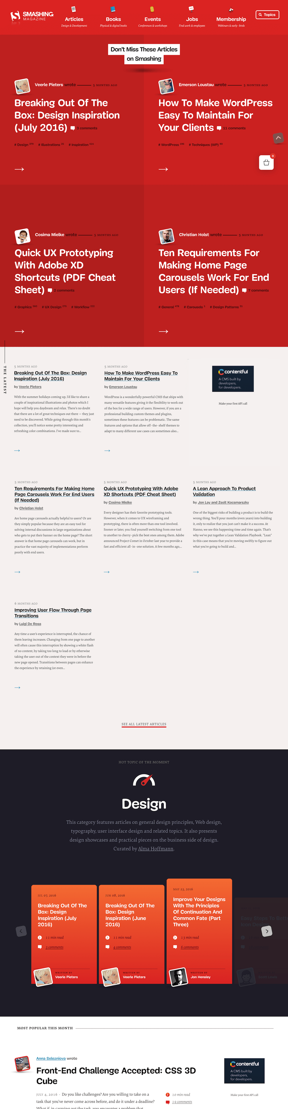 Smashing magazine homepage on mobile