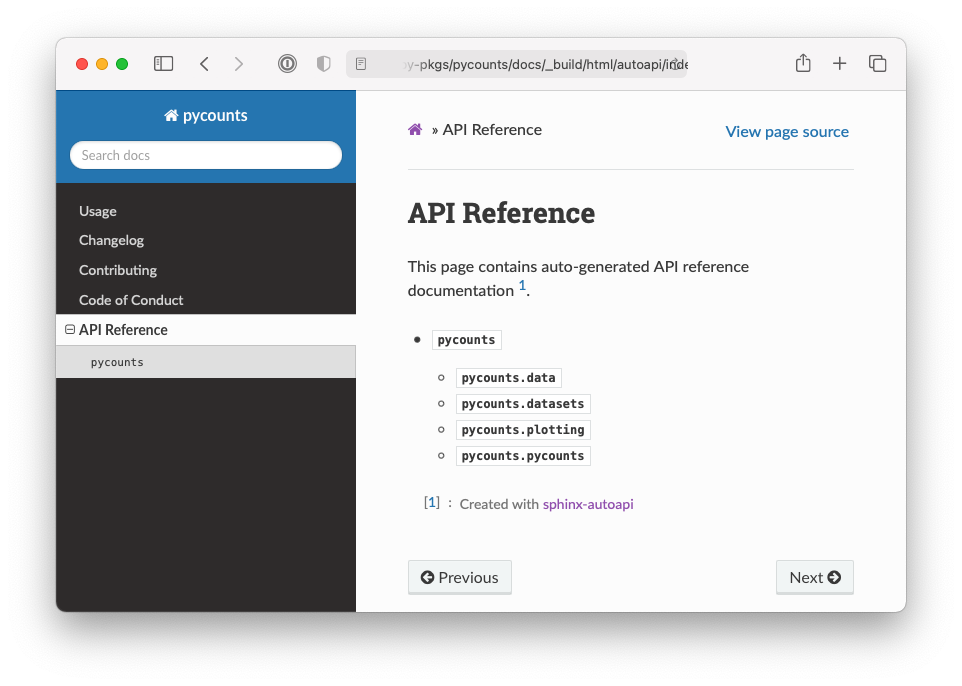 API reference for the `pycounts` package.