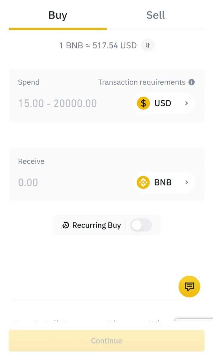 Binance — Buying BNB on the Binance marketplace.