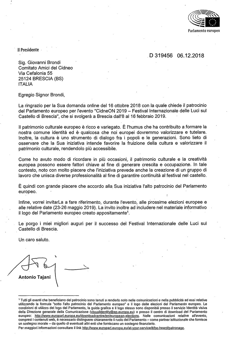 alto patrocinio del Parlamento europeo per Cidneon 2019