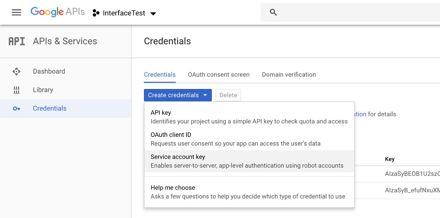 Creating a Service account key