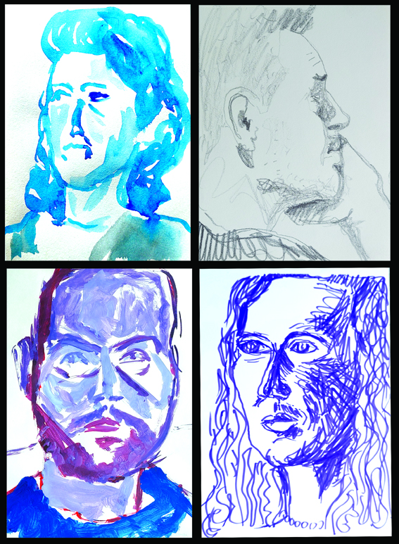 4 portretten getekend op dinsdag bij walrusartstudio 2