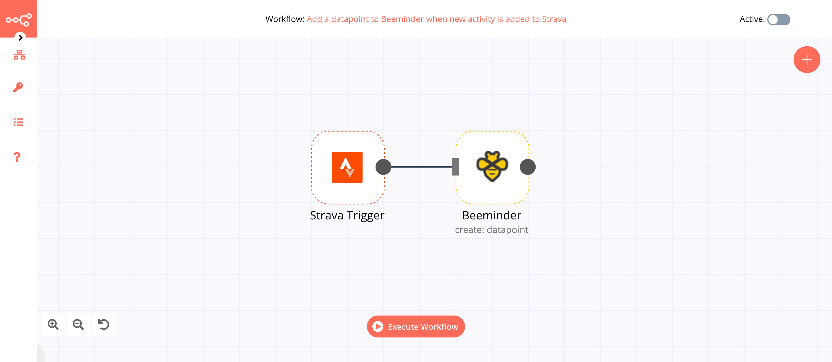 A workflow with the Beeminder node