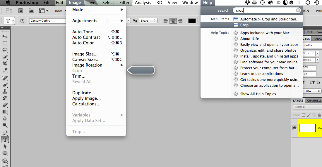 crop in the Photoshop help menu