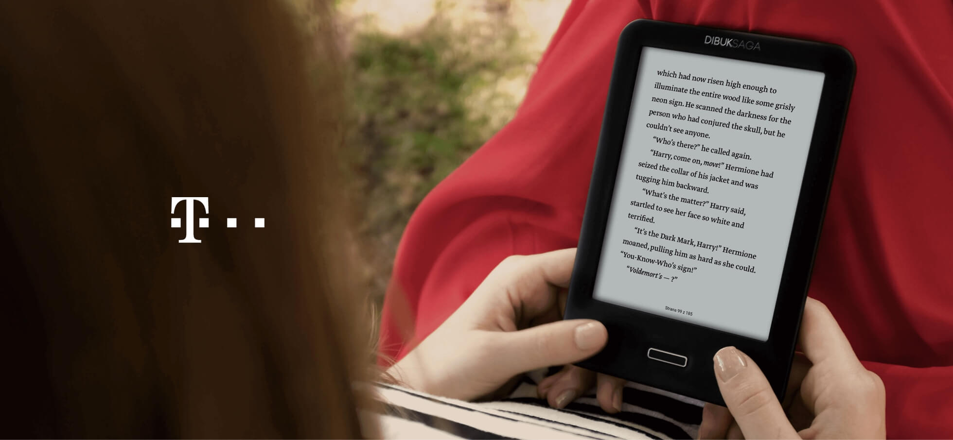 Girl reading on Dibug Saga e-reader