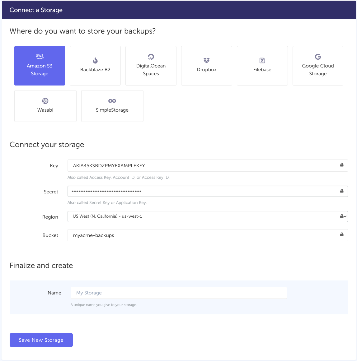 AWS S3 backup - Connect storage AWS S3 backup - Connect storage