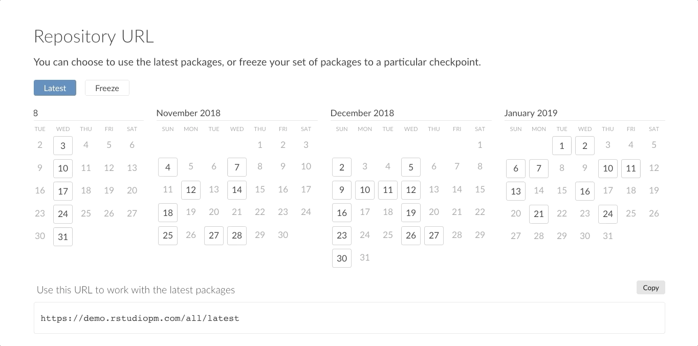 Time travel with a repository calendar