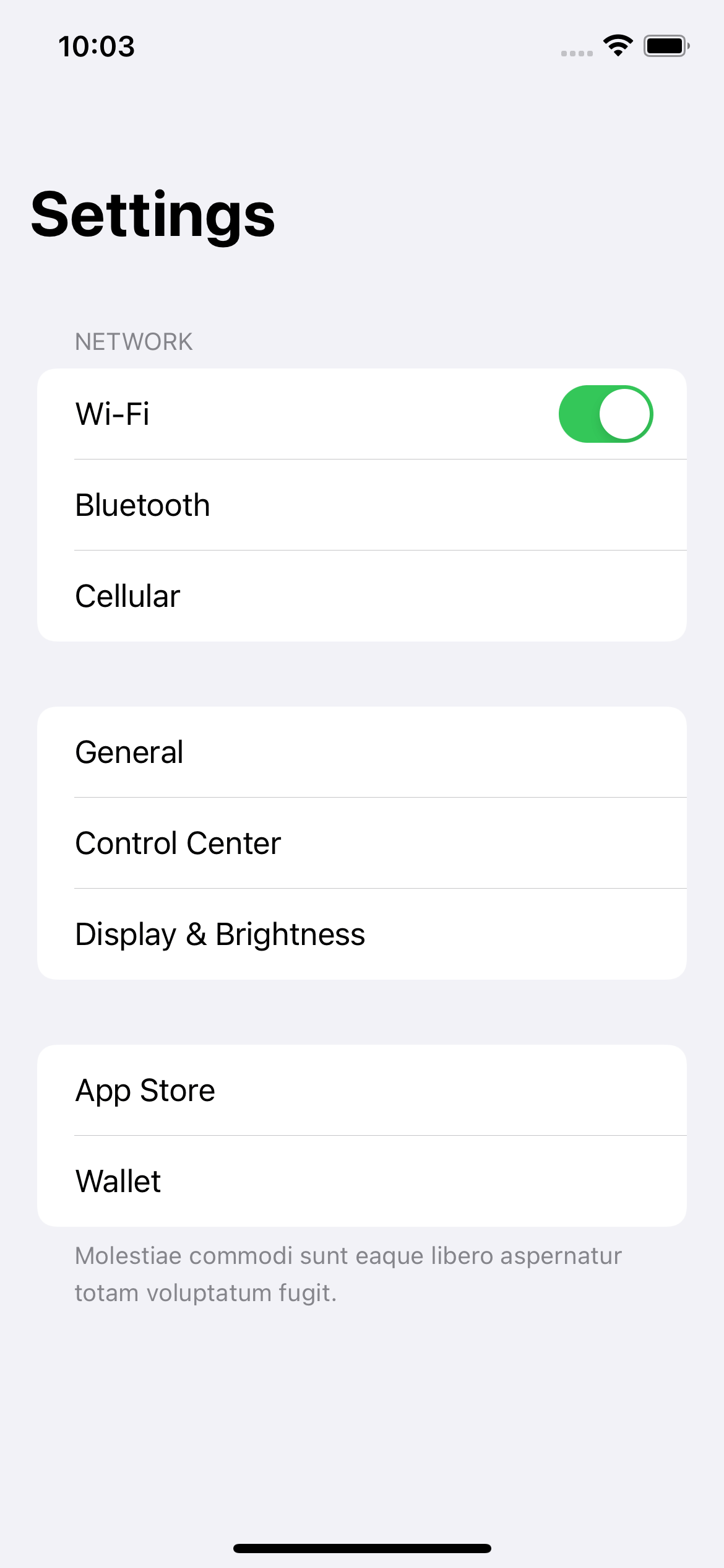 A replicate of the Settings app built with a static list.