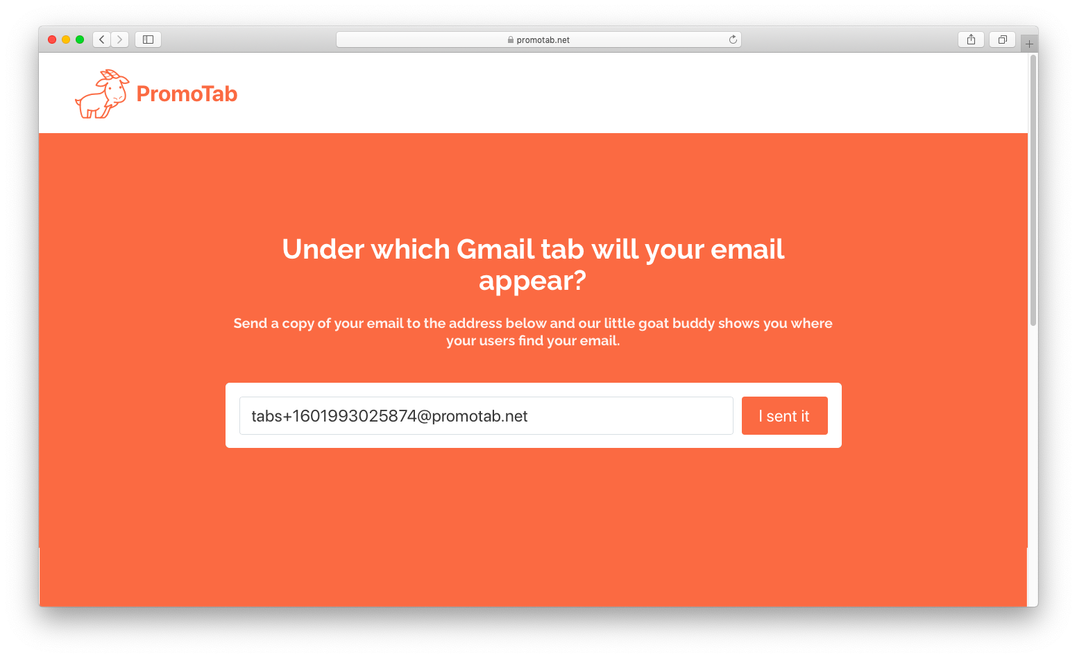 screenshot of the promotab tool - check on which gmail tab your newsletter appears