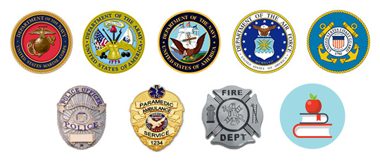Badges of multiple first-responder agencies