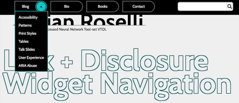 Screenshot of the Adrian Roselli website navigation menu.