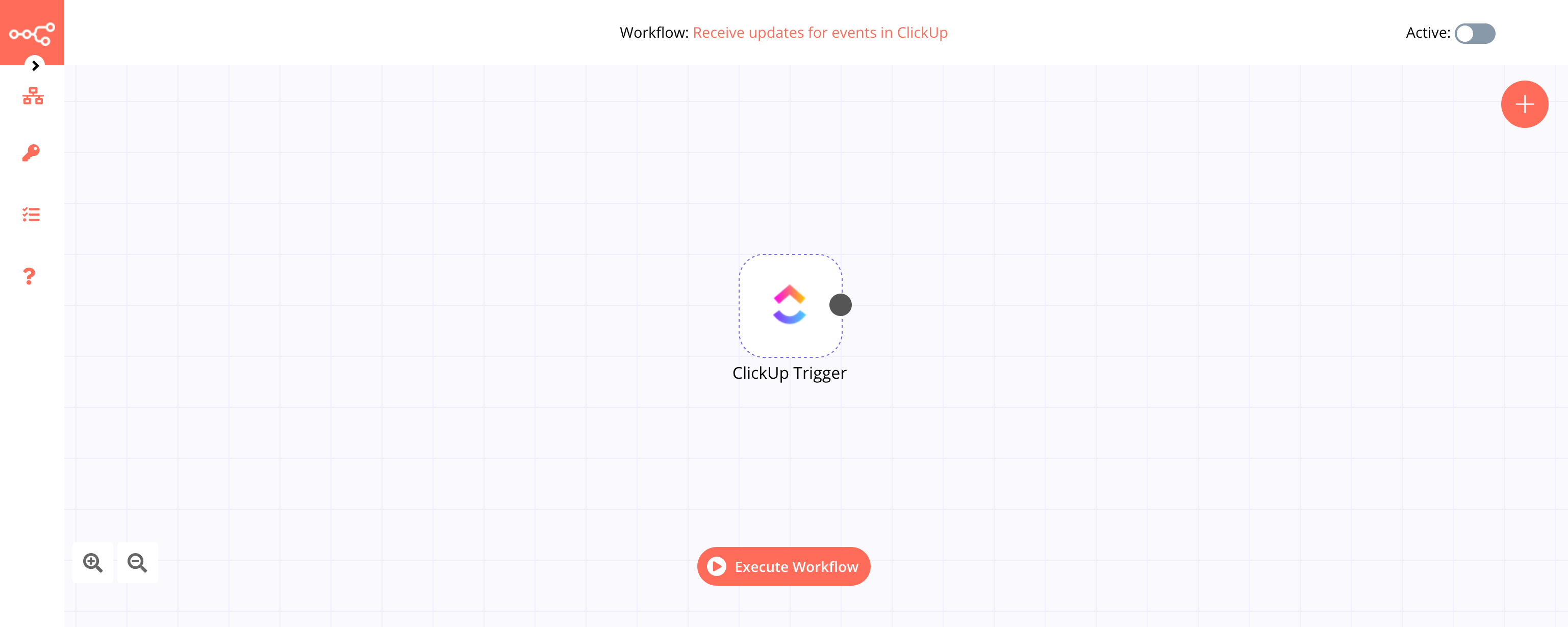 A workflow with the ClickUp Trigger node