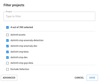 A screenshot showing the Filter Projects form