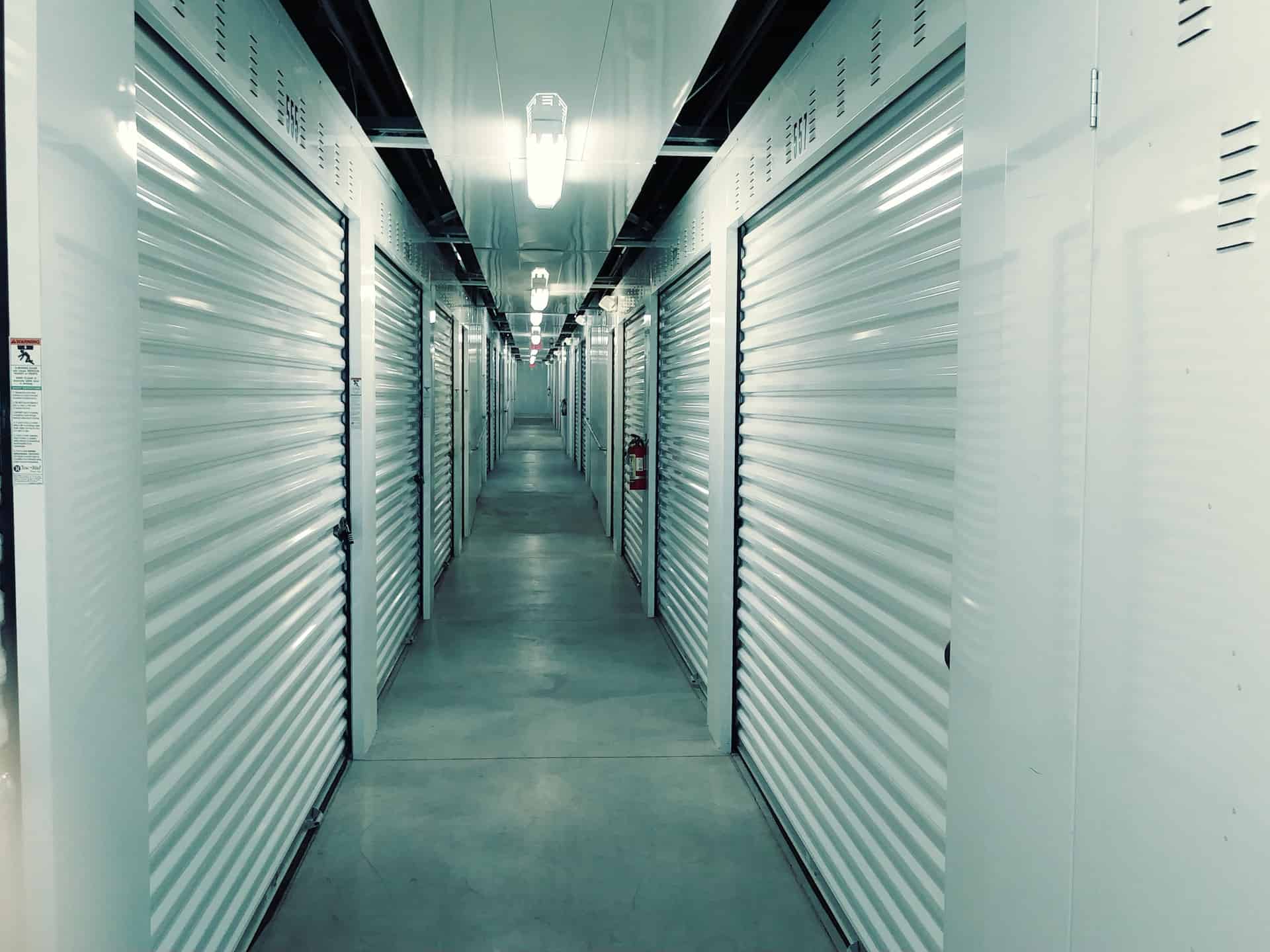 A well-lit hallway at South Rock Storage showing the climate-controlled units available