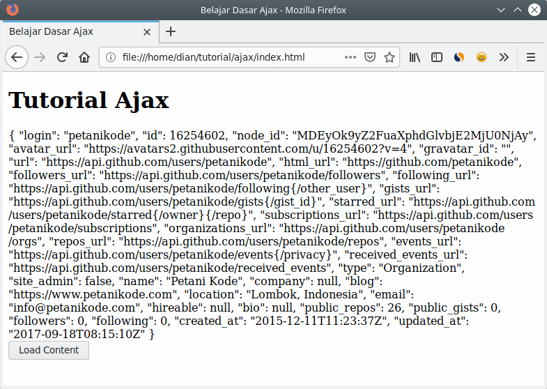 An example of AJAX with XMLHttpRequest