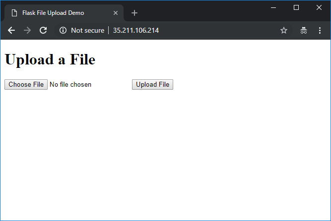 Screenshot of flask-upload-demo on GCE