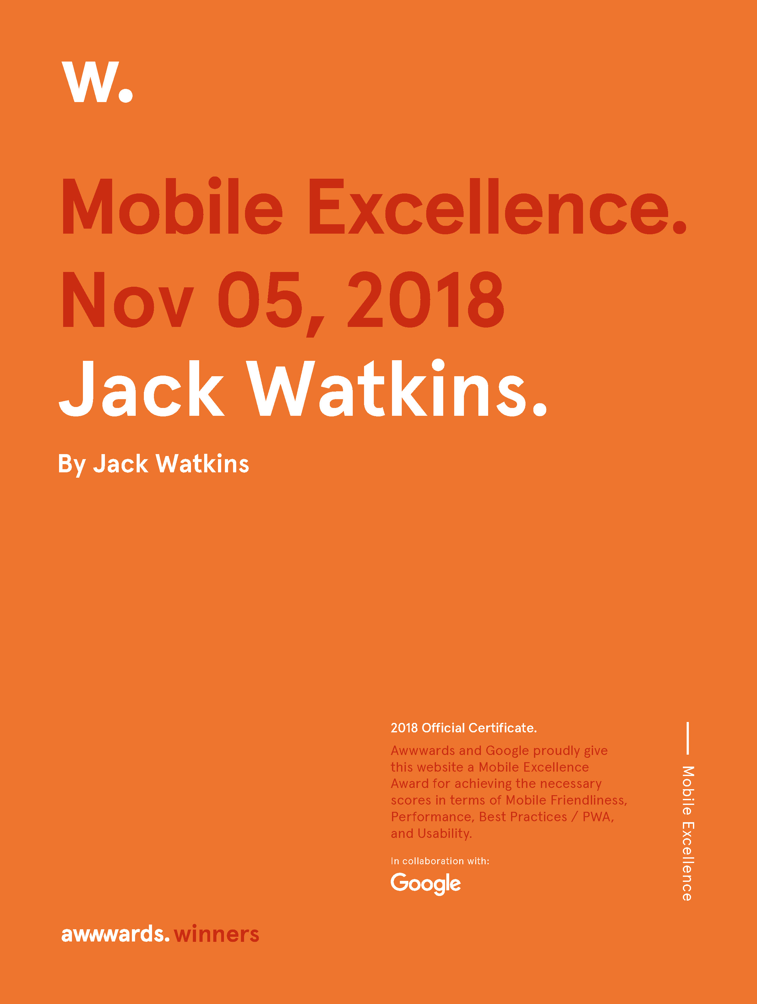 Jack Watkins Awwwards Mobile Excellence Award