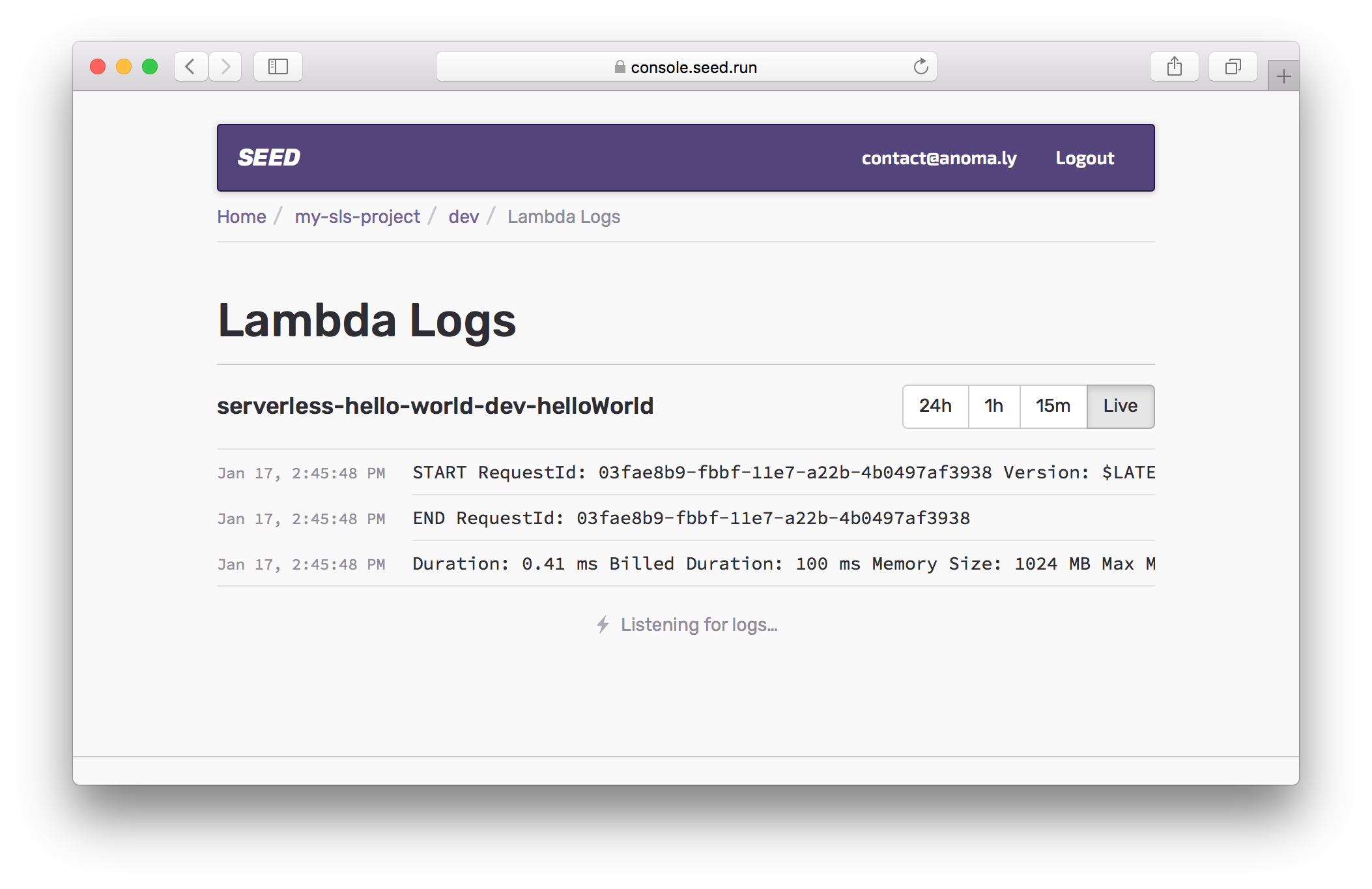Lambda Logs Live