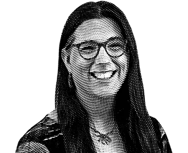 Halftone black and white image of Amy Tobey