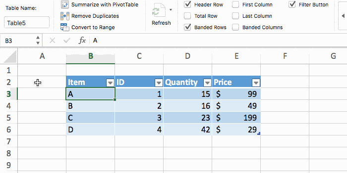 add a total row in an excel table