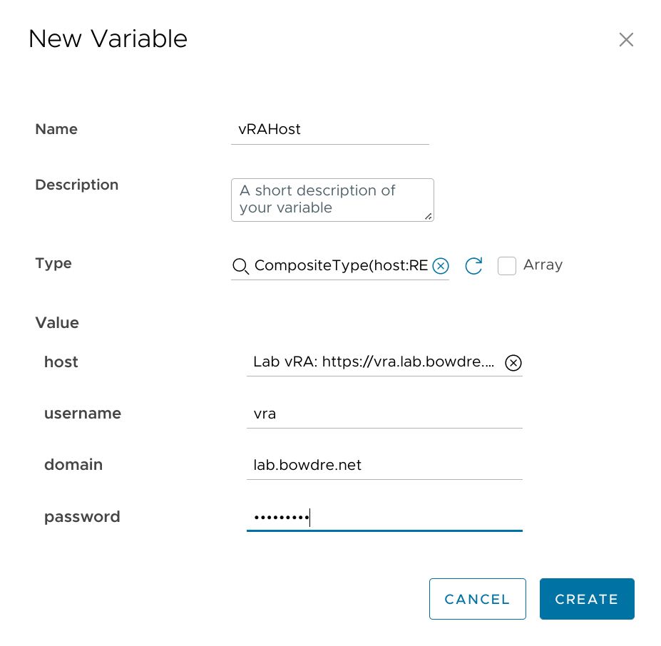 Assigning values to the vRAHost