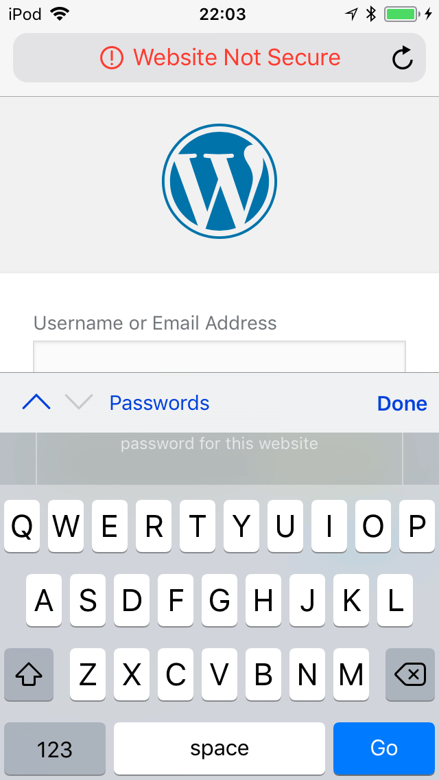 Website Not Secure Warning - Safari